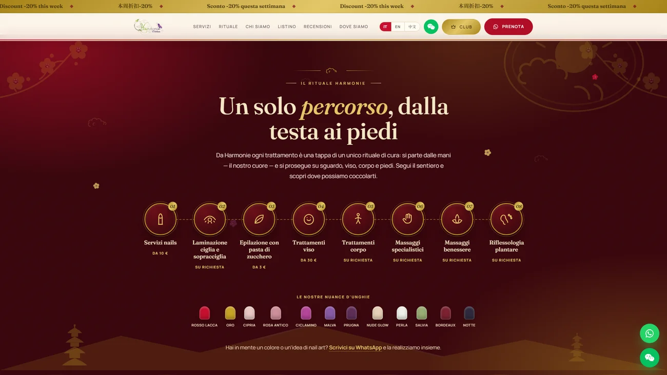 La sezione «Il Rituale»: gli 8 servizi come tappe di un percorso